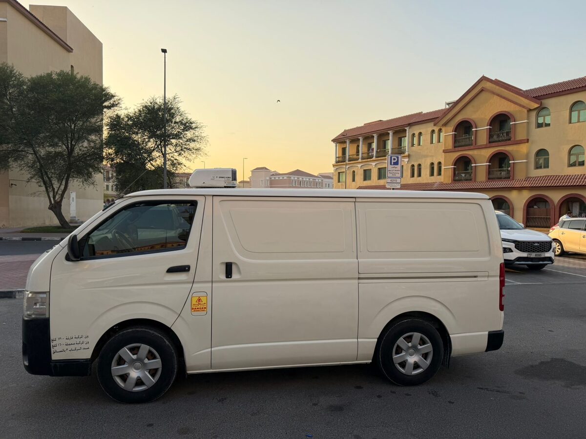 Toyota Hiace chiller van for rent parked in Dubai